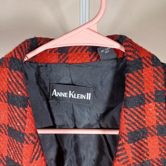 Anne Klein ILGWU Vintage Buffalo Plaid Shoulder Pads Wool Silk Blazer 10 Petite - Picture 6 of 10